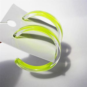 Hoop & Huggie Korean Transparent Neon Green Acrylic Earrings For Women Big Round Circle Hoops Brincos Fashion Jewelry Party Gift296R