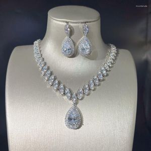 Halskette Ohrringe Set Wassertropfen Zirkon Ohrstecker Braut Alle Diamanten Schmuck Abendkleid Bankett