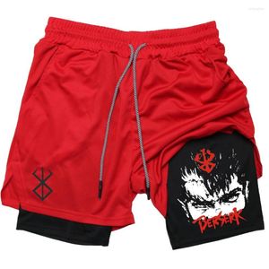 Men's Shorts Anime Berserk Guts Gym To Fiess 2 In 1 Quick Dry Performance Multiple Pockets Sports Short Pants Summer 507