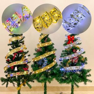 Christmas Tree Decorations Ribbon String Lights 5M LED Fairy Light Battery-Powered Copper Wire Ribbon Bows Lights for Christmas New Year Decor