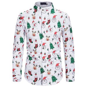 Camisa de natal dos homens 2020 nova marca manga longa gola mandarim dos homens camisas de vestido branco festa de natal traje de baile masculina268x