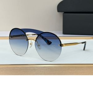 Rimless Round Sunglasses Gold Light Blue Lens Women Designer Sun Glasses Shades UV400 Eyewear with Box