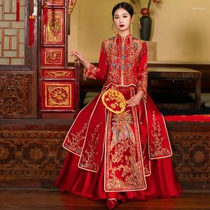 Abbigliamento etnico Abito da sposa Cheongsam Sposa orientale Toast Vintage stile cinese Nappe Paillettes Perline Qipao
