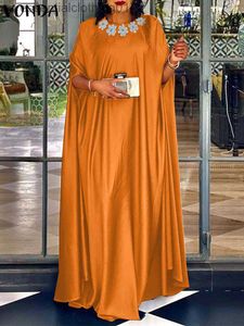 Basic Casual Dresses Plus Size 5XL VONDA Party Dress Fashion Women Satin Long Maxi Sundress Summer Bohemian Round Neck 3/4 Bat Sleeve Vestidos Robe L230918