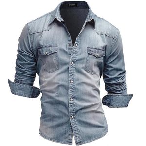 Camicie casual da uomo Camicia di jeans Jeans Moda Autunno Slim Manica lunga Cowboy Elegante Lavaggio Top aderenti Taglia asiatica 3XL314S