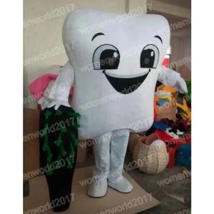 Costume da mascotte dente bianco di Halloween, completo di personaggio dei cartoni animati di alta qualità, completo unisex per adulti, vestito operato da carnevale di Natale