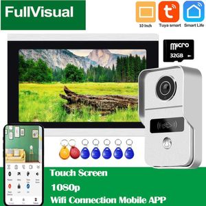 Dörrklockor fullvisuell 10 tum 1080p wifi trådlös videodörrtelefon Intercom System RFID Doorbell Camera Tuya Smart App Motion Record Unlock HKD230918