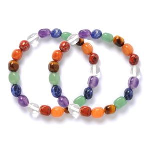 7 Chakra Chip irregolare Pietra naturale Ametista Guarigione Cristallo Perline Equilibrio Reiki Buddha Preghiera Yoga Bracciale per le donne