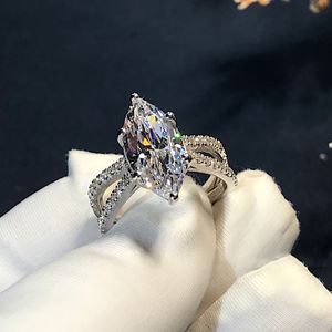 2024 Elegant Marquise Cut 3CT Lab Diamond Ring White Gold Filled Bijou Engagement Wedding Band Rings for Women Bridal Party Jewelry