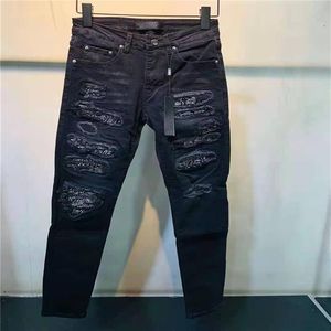 Designer Luxurys Mens Jeans Patch Estilo Lavagem Rasgado Padrão Skinny Moda Motocicleta Motociclista Causal Hip Hop Buraco Vendido Top Qualit337C