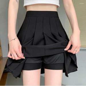 Skirts GIDYQ Japan Pocket Pleated Skirt Women Jk Sexy High Waist Elastic Mini Short A- Line Slim Sweet Kawaii Black