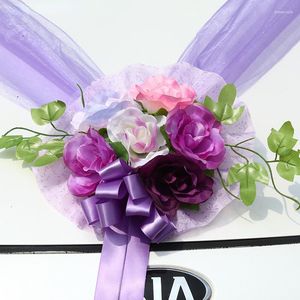 Decorative Flowers Artificial Silk Wedding Car Decoration Set Grapevine Round Wreath DIY Supplies Decorated Fake