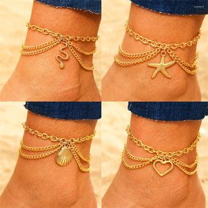 Anklets Boho warstwowy Tassel Snake Wąż Bracelet Bracelets dla kobiet rozgwiazdy serca seksowny łańcuch nóg na stóp biżuteria plażowa
