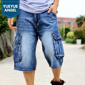 Men's Jeans Brand Mens Large Size Loose Baggy Short For Men Hip Hop Denim Pants Rock Blue Pocket Straight Cargo Trousers Man1272T