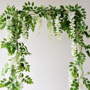 Dekorativa blommor konstgjorda Wisteria Vine Garland rotting för båge bröllop hem dekoration hängande grönt blad silk murgröna krans falsk blomma