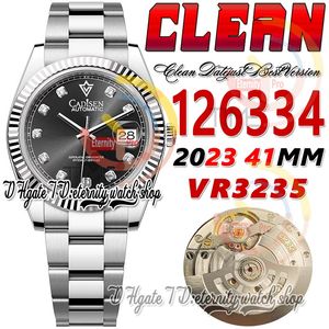 CF CF TARİH 41mm 126334 VR3235 Otomatik Erkekler İzle Siyah Dial Dial Miissanite Elmas İşaretleri 904L Oystersteel Bilezik Süper Sürüm Sonsuzluk Hombre Bilek Gölgeleri