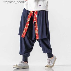 Mäns jeans herrbyxor japanska mode samurai kläder mäns yukata plus storlek traditionell kimono byxor faller vinter casual harajuku casual streetwear z0225 l230918