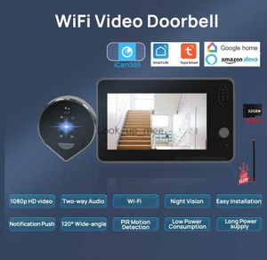 Doorbells Tuya Smart WiFi Video DoorBell 1080P Eye Peephole Camera 5000mAh 3MP Audio Intercom 4.3 PIR Infrared Alexa Call Door Viewer HKD230918