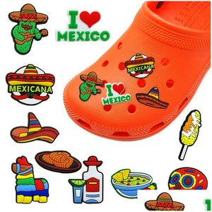 Encantos 20 Pçs / set Mexican Street Corn Taco Estilo Padrão Clog Jibz 2D Soft PVC Sapato Peças Acessórios Fivelas Decorações Fit Homens Mulheres Dhfsn