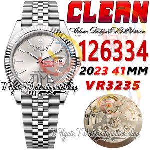 クリーンCF日付41MM 126334 VR3235自動メンズウォッチフルーテッドベゼルシルバーグレーダイヤルスティックマーカー904L JubileSteel Bracet Super Edition Eternity Hombre Watches