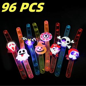 96PCS Christmas/Halloween Light Up Bracelet LED Flashing Skeleton Bat Pumpkin Halloween Bracelet Party Decoration 918