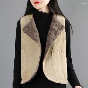 Coletes femininas de algodão veludo mulheres colete curto jaqueta simplicidade moda vintage elegante engrossar casaco inverno feminino quente sem mangas