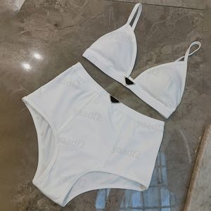 Maiô feminino vintage com letras divididas, acolchoado, cintura alta, sutiã de praia, roupa de banho branca