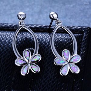 Ohrstecker, süße weibliche Blume, Vintage-Stil, silberfarben, doppelt, für Damen, Boho, weiß, blau, Feueropal