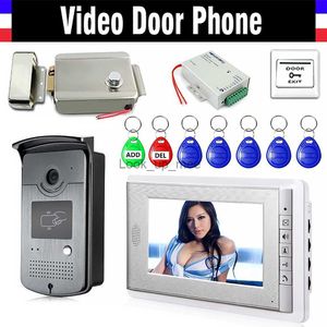 Doorbells 7" Screen Video Door Phone Doorbell Intercom System + Electric Lock+Alunimum pane Camera + Power Supply+ Door Exit+ ID Keyfobs HKD230918