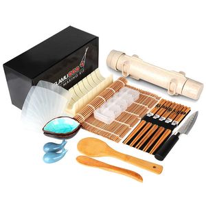 Ferramentas de sushi fazendo kit 20 em 1 rolo de bazuca com faca esteiras de bambu molde de arroz pauzinhos pratos de molho 230918