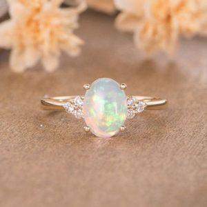 Solitaire Ring Elegant Oval Large Opal Stone Knuckle Finger Midi Rings Fashion Jewelry Simple Moonstone Color for Women Z5J397 230918