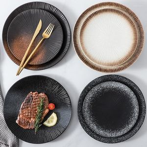 Plates Japanese Ceramic Striped Plate Restaurant El Set Commercial Creative Ramen Household Colored Glaze Steak