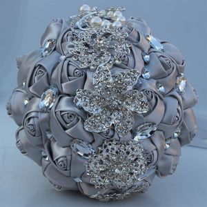 Silver Wedding Bridal Bouquets Simulation Flower Wedding Supplies Artificial Flower Crystal Sweet 15 Quinceanera Bouquets W228-T275w