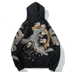 Aolamegs atacado link masculino hip hop hoodies dragão chinês bordado moletom harajuku com capuz pulôver high street