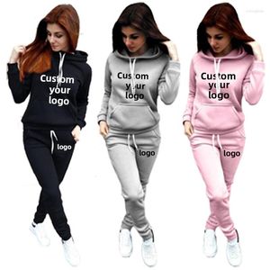 Kvinnors tvåbitar byxor Anpassade logotyp Kvinnor Sweatshirt Set Brand Casual Hoodies och Jogging 2 Pieces Spring Autumn Diy Female Tracksuit S-4XL