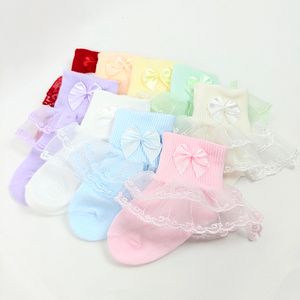 3pairs Kids Socks حديثي الولادة Socken Socken Lace Girls Coled Socks أقواس صغار القطن جورب لطيف جوارب زخرفة للأطفال