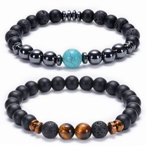 Mattierter schwarzer Lava-Hämatit-Tigerauge-Stein, heilende Balance-Perlen, Reiki-Buddha-Gebet, Naturstein-Yoga-Armband für Frauen