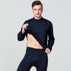 Men's Thermal Underwear Mens Thermo Winter Set For Men Long Johns Plus Size High Neck Wool Fleece Cotton Male Clothes