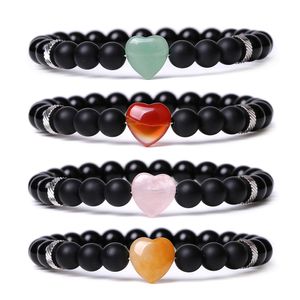 8mm Matted Beads Natural Stone Rose Quartz Topaz Tiger's Eye Agate Heart Bracelet Men Women Yoga Healing Balance Bracelet