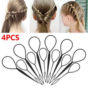4pcs Black Hair Puller Topsy Braid Hair Styling Tools Kid Girl Ponytail Creator Bridal Curly Hair Maker Plastic Loop Accessories