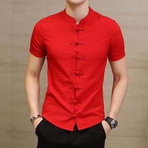 Linen Short Sleeve Men's Dress Shirt Top Summer Plus Size Chinese Style Black Slim Mens Shirts Streetwear Male Tops261t