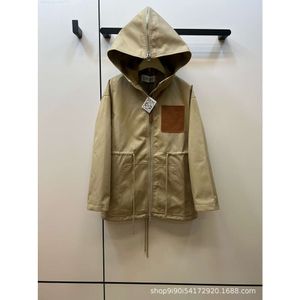 23 PRE Autumn New Classic Logo Hooded Drawstring Waistband Windbreaker Coat Hat with Open Shawl Design