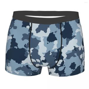 Cuecas masculinas camuflagem azul boxer shorts calcinha macia roupa interior homme novidade S-XXL