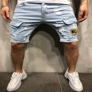 Januarsnow Streetstyle Herrenlöcher Denim Shorts Summer Fode Men Denim Jeans Slim Straight Hosen Trend Herren Designer Pants2863