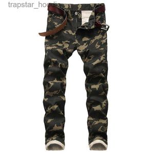 Męskie dżinsy męskie dżinsy Mężczyźni Slim Elaste Army Green Printed Casual Pants Camo Print Modna Osobowość 44 L230918