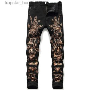 Herrenjeans Unique Mens Skinny Gold Stamp Black Jeans Modedesigner Doodle Slim Fit Moto Biker Hip Hop Denim Hosen Streetwear Hosen 5649 L230918