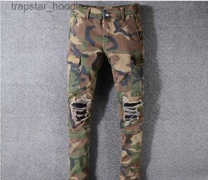 Erkek Kot Camo Jeans Yeni Yaz Moda Erkek Yırtılmış Biker Pantolon Pantolon Hip Hop Kot pantolon Kot Kotu Uzun Pantolon L230918