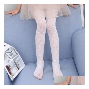 Leggings Tights Girls Love Heart Mesh Tight Summer Kids Hollow Floral Bows Thin Breathable Children Hook Silk Latin Dance Bot Pantyhos Dh69K