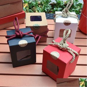 Geschenkpapier Kreatives Design Kraftpapierbox mit klarem Fenster Honigmarmelade Tee Braun Zucker Süßigkeiten Seil Lx0232 Drop Lieferung Home Garden Fest Dhe0Q