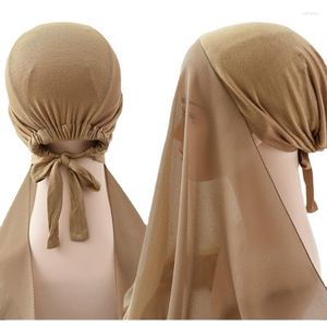 Roupas étnicas 2023 verão muçulmano cabeça lenço headwraps para mulheres fácil de usar hijabs malásia turbante senhoras chiffon xale algodão ajustável